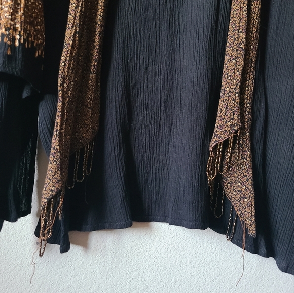 Carole Little 2 Layer Black & Gold Tassle Beaded Cardigan - Picture 5 of 8